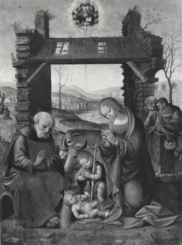 Harvard University Art Museums, Fogg Art Museum — Maestro dei cassoni Campana - sec. XVI - Adorazione del Bambino con san Giuseppe e san Giovannino — insieme